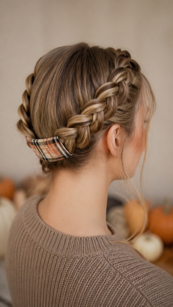 Braided Crown With Plaid Detail