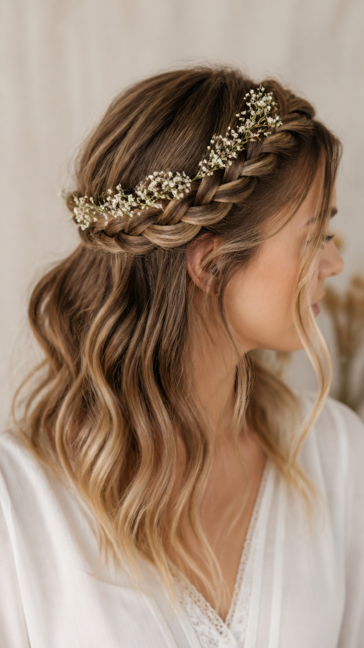 Braided Headband with Baby's Breath