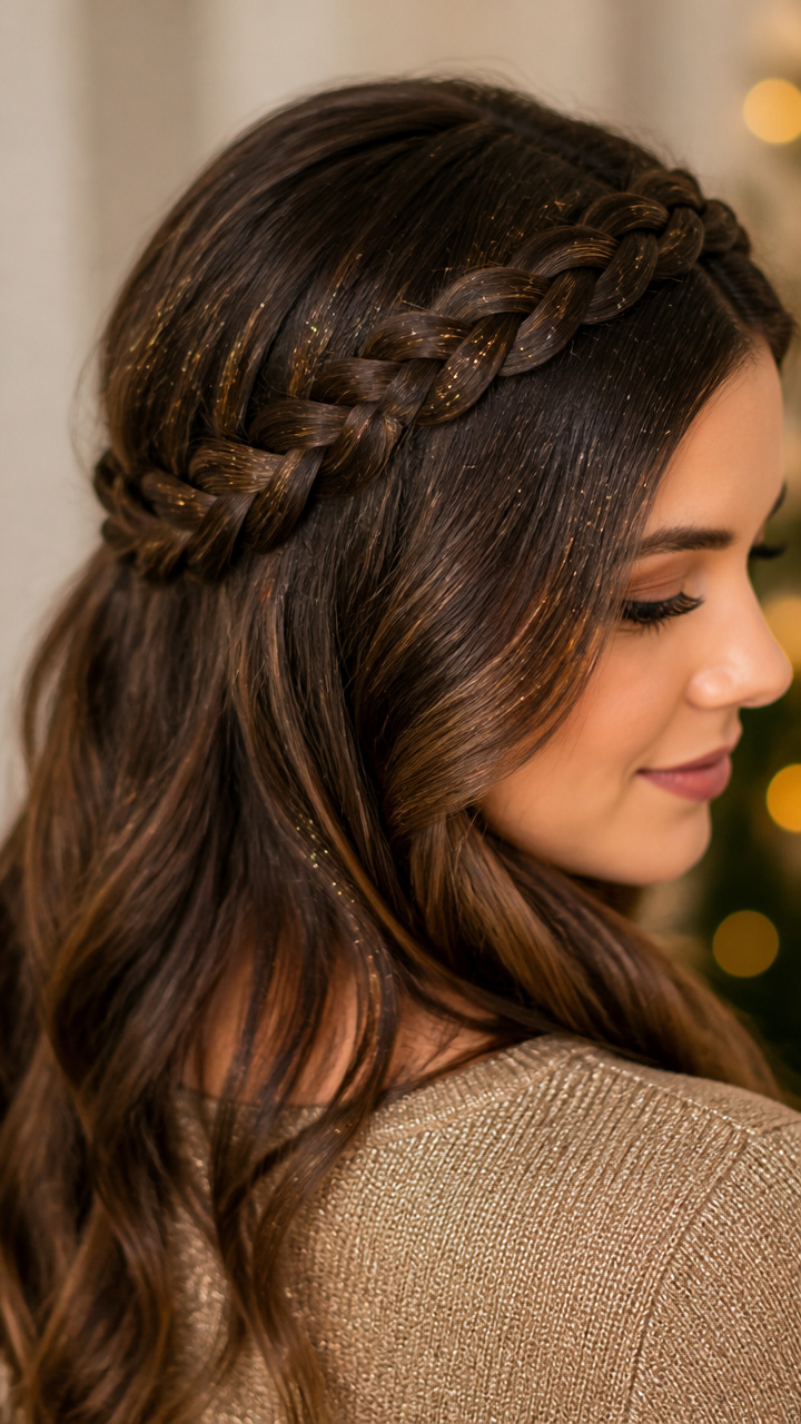 Braided Headband With Glitter Spray