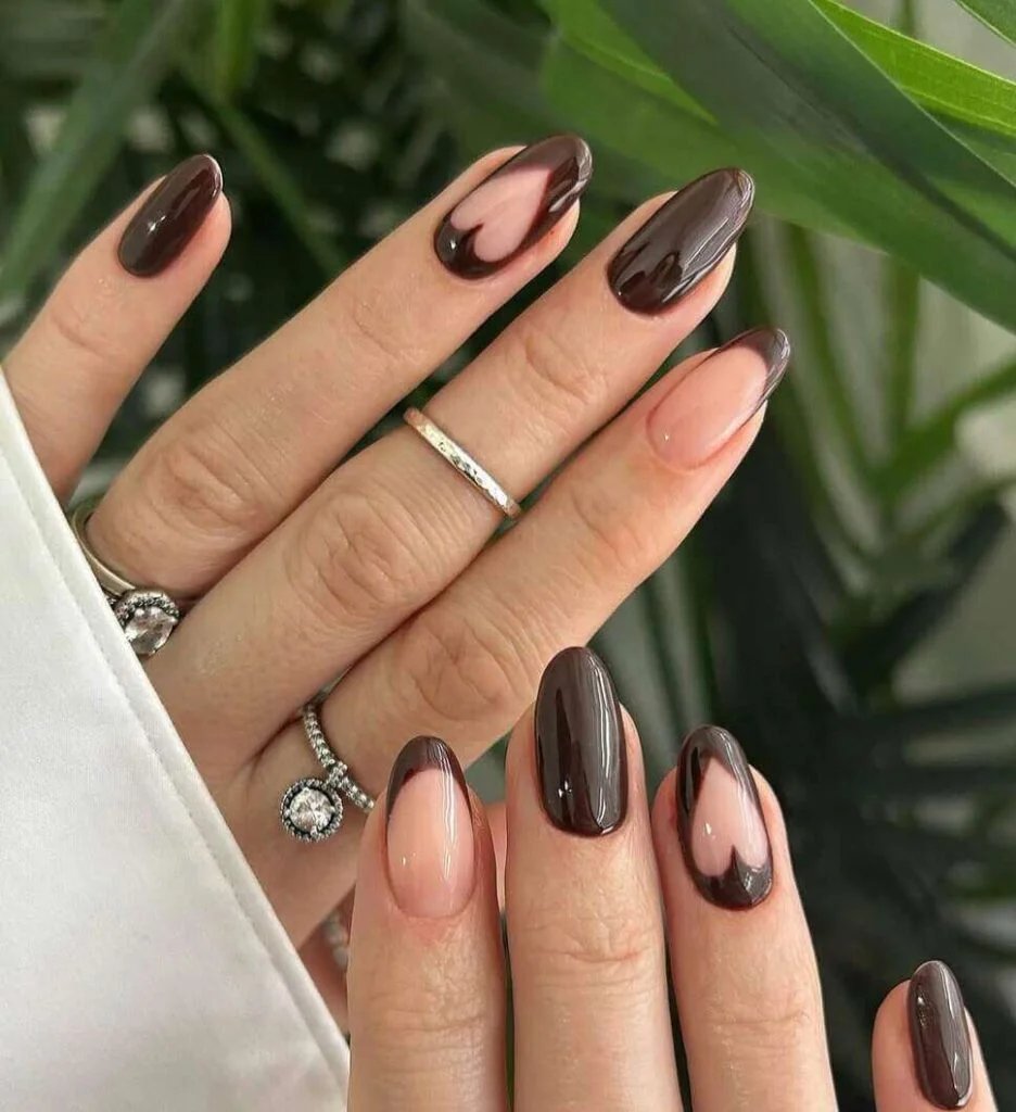 Brown Heart Nail Art