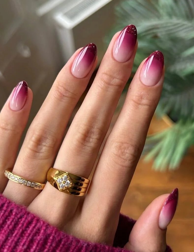 Burgundy ombre with sparkle