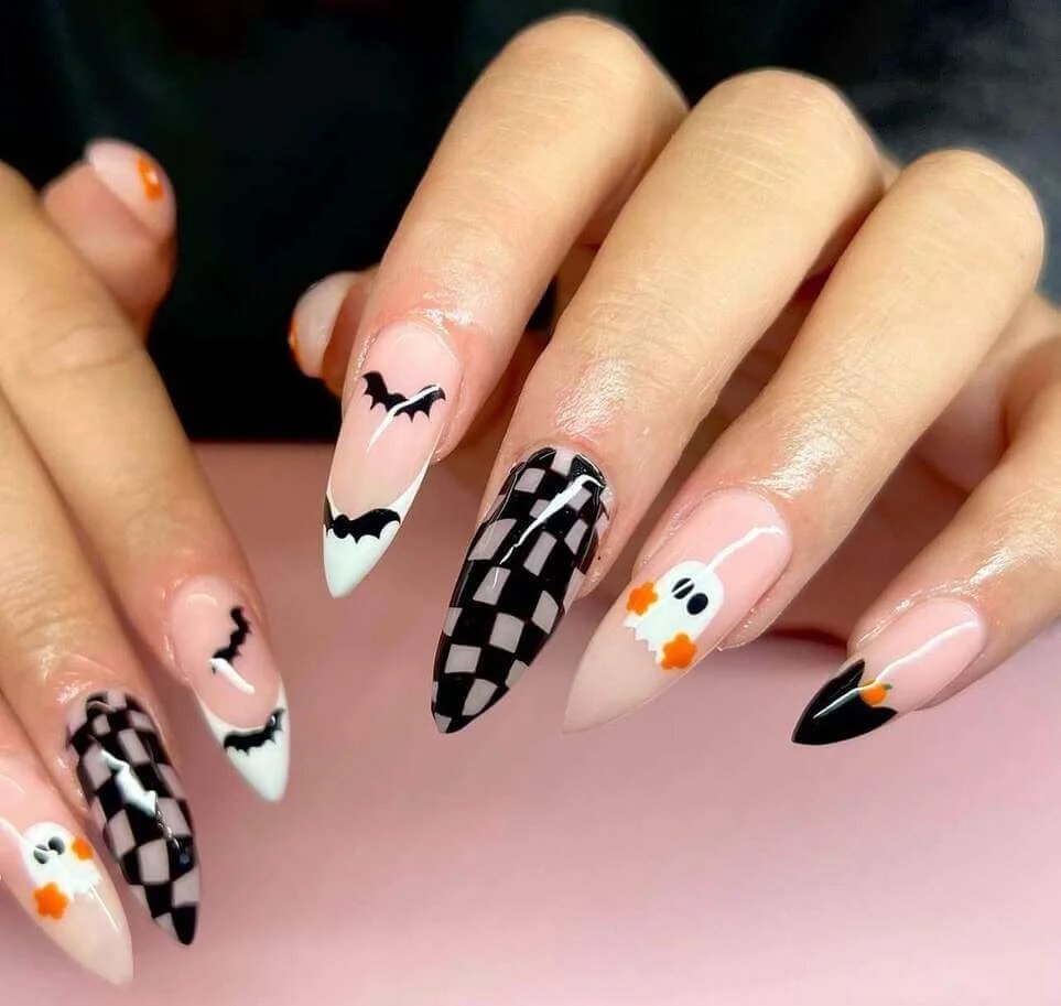 Checkerboard Halloween Nails
