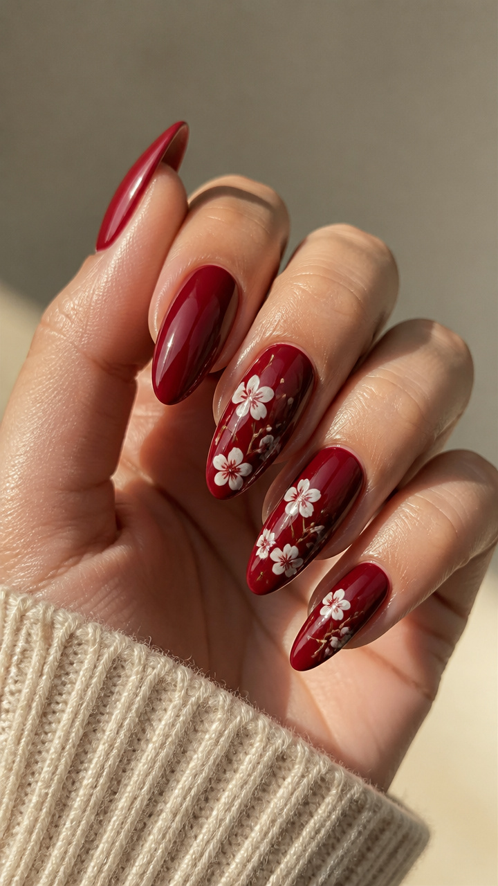 Cherry Blossom Accent Nails