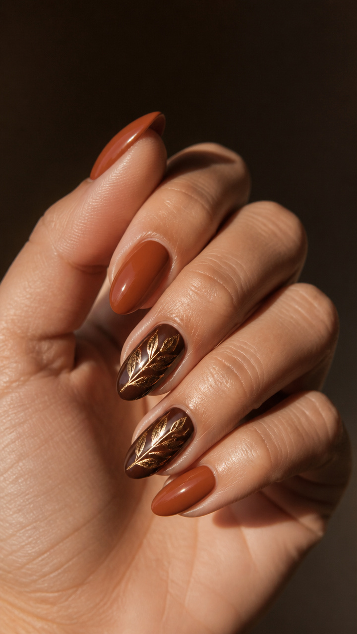 Cocoa Leaf Accent Nails