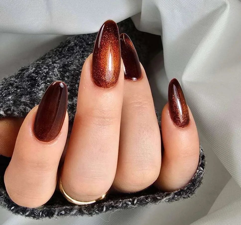 Copper Shimmer Brown Nails