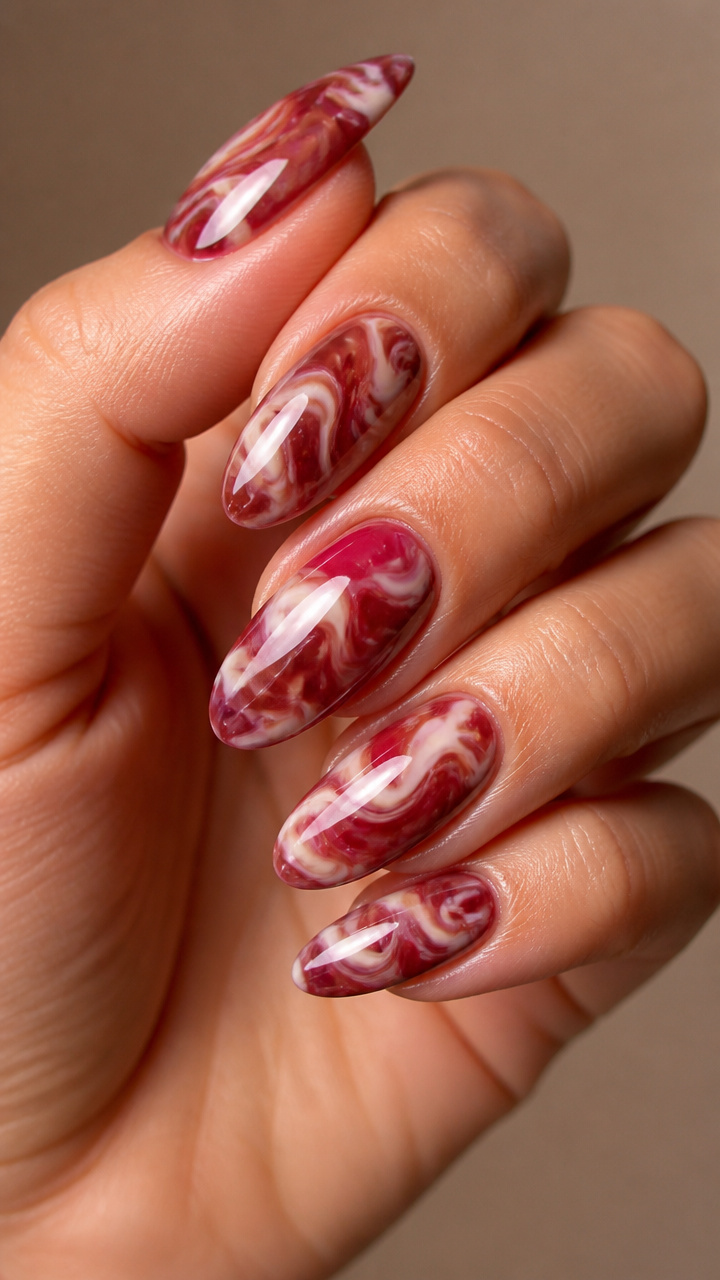 Cranberry and Cream Marbling