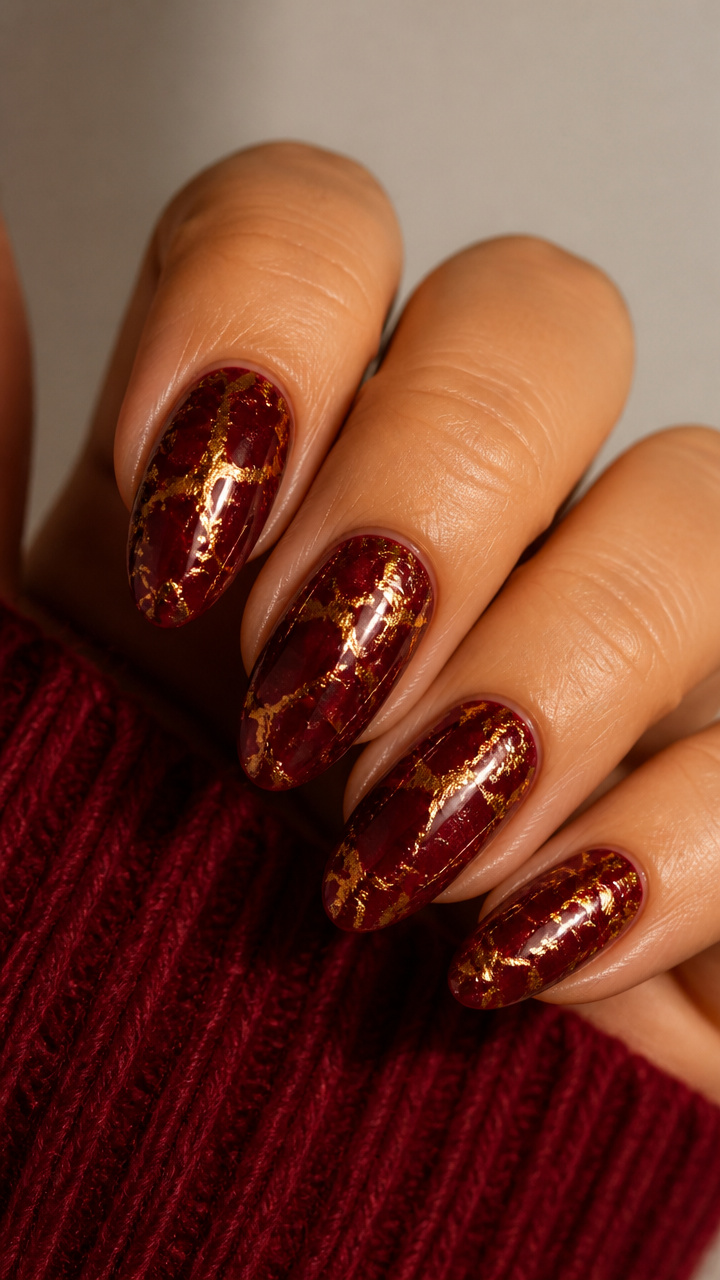 Cranberry Gold Foil Crackle