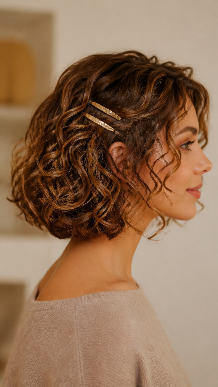 Curly Bob With Gold Clips