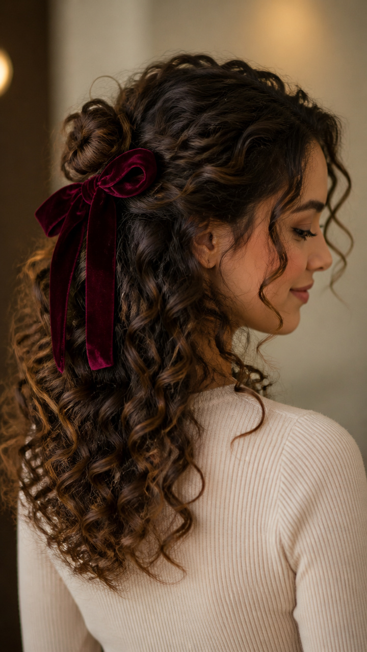 Curly Half-Up with Ribbon Tie