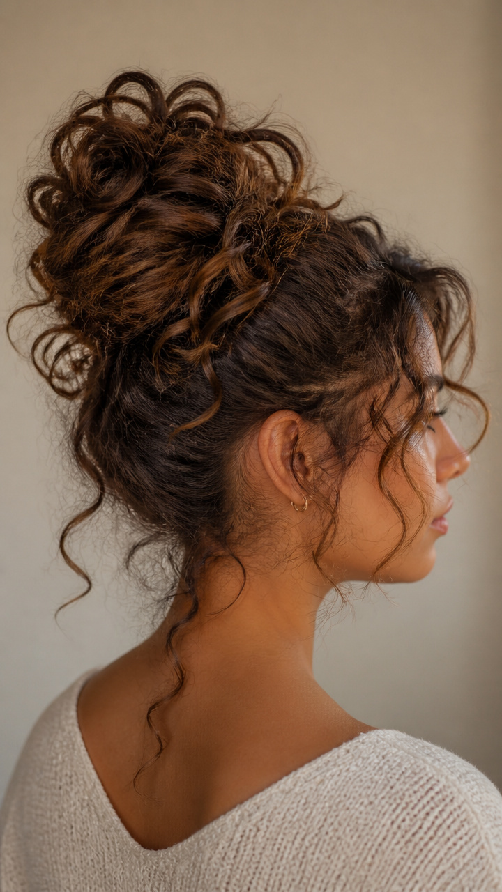 Curly Messy Bun with Height