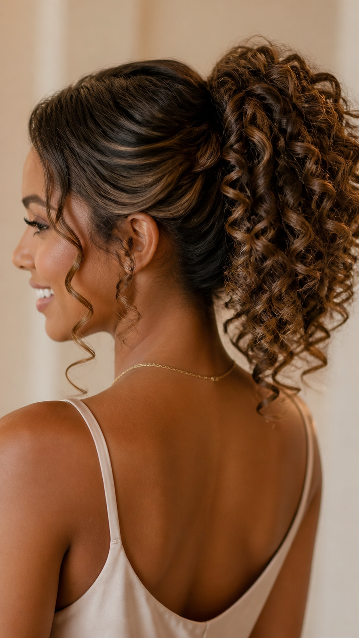 Curly Ponytail with Swept Front