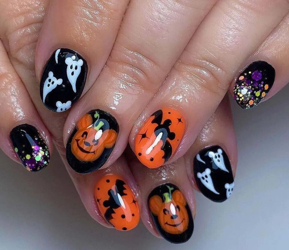 Cute ghost and pumpkin nails