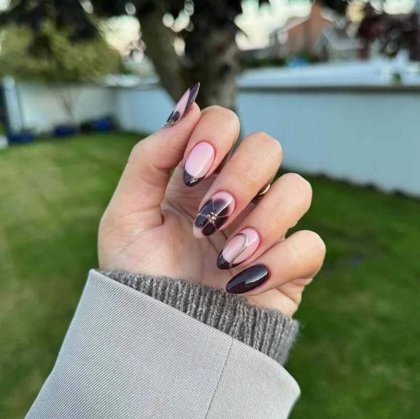 Dark Chocolate Brown with Flowers