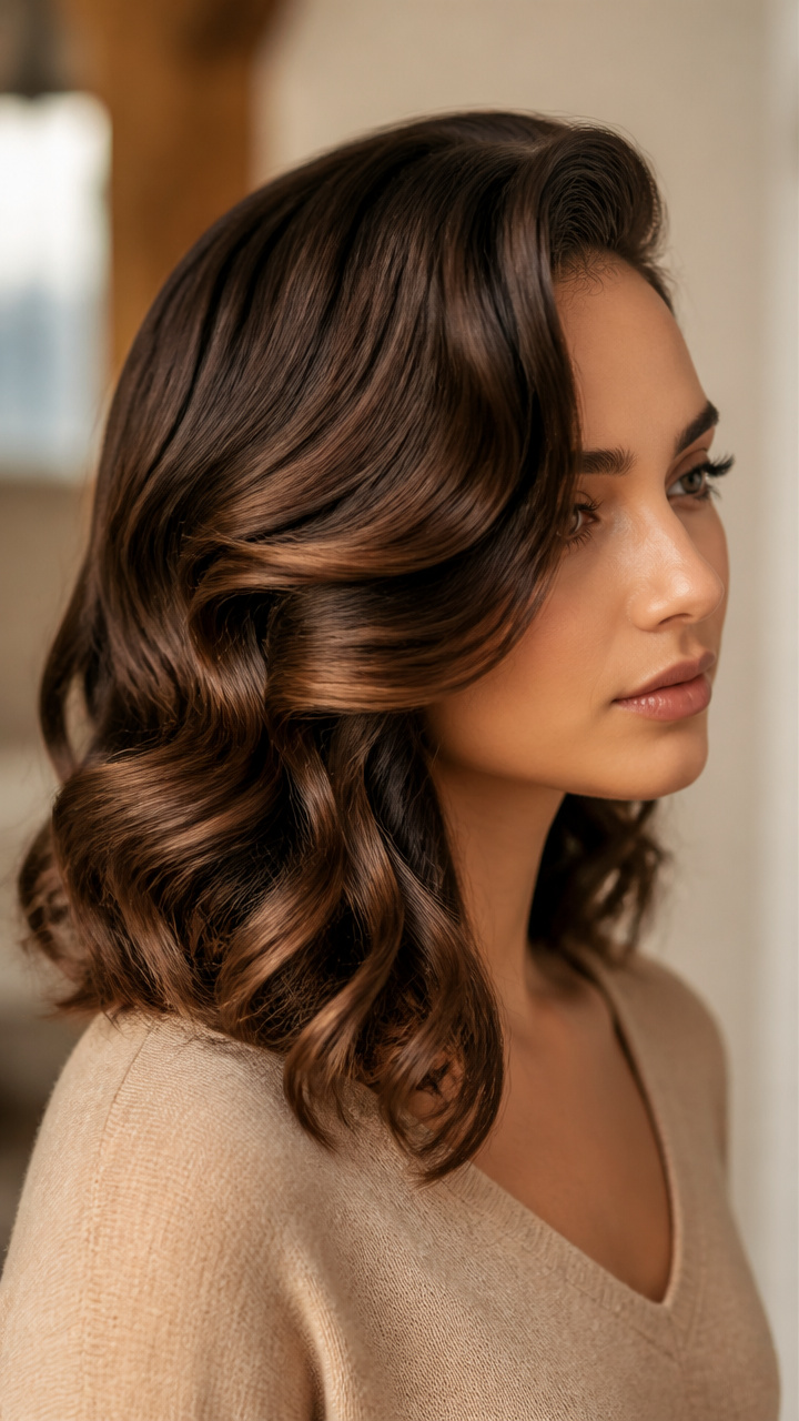 Deep Side Part with S-Shaped Curls