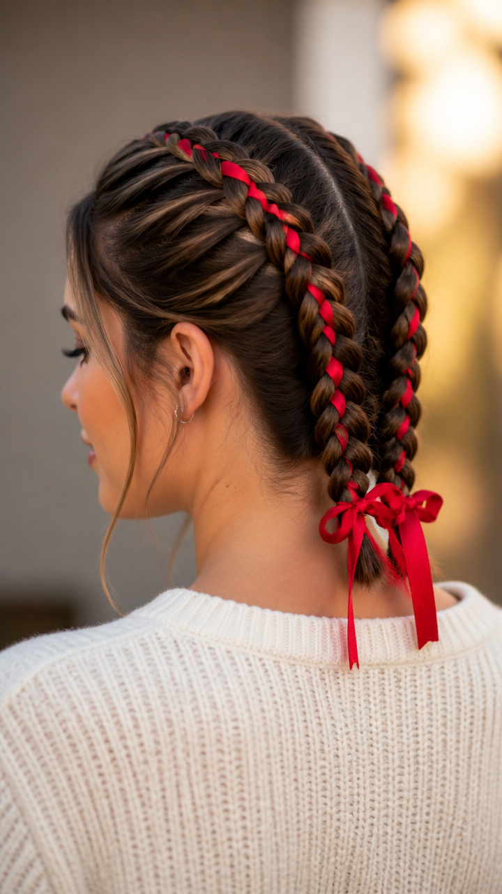 Double Dutch Braids With Ribbons