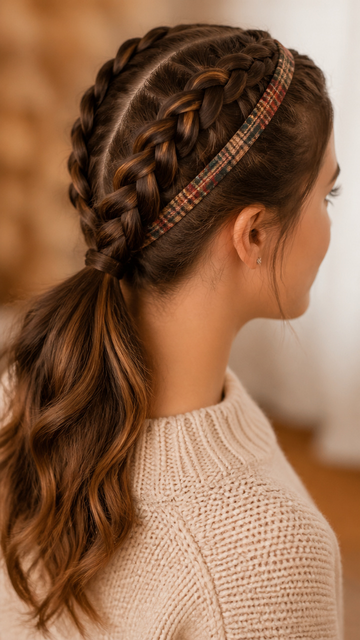 Double French Braids With Band Line