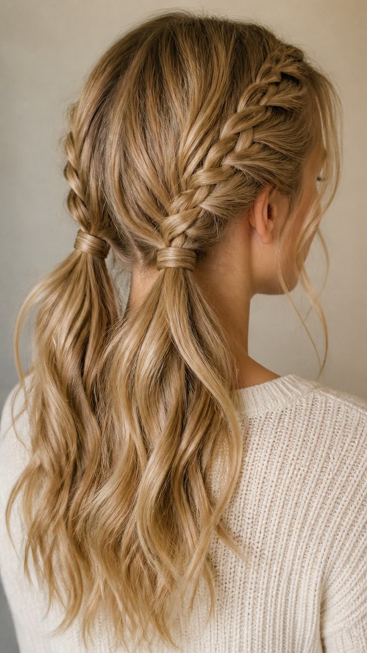 Double Low Pigtails With Braid Accents