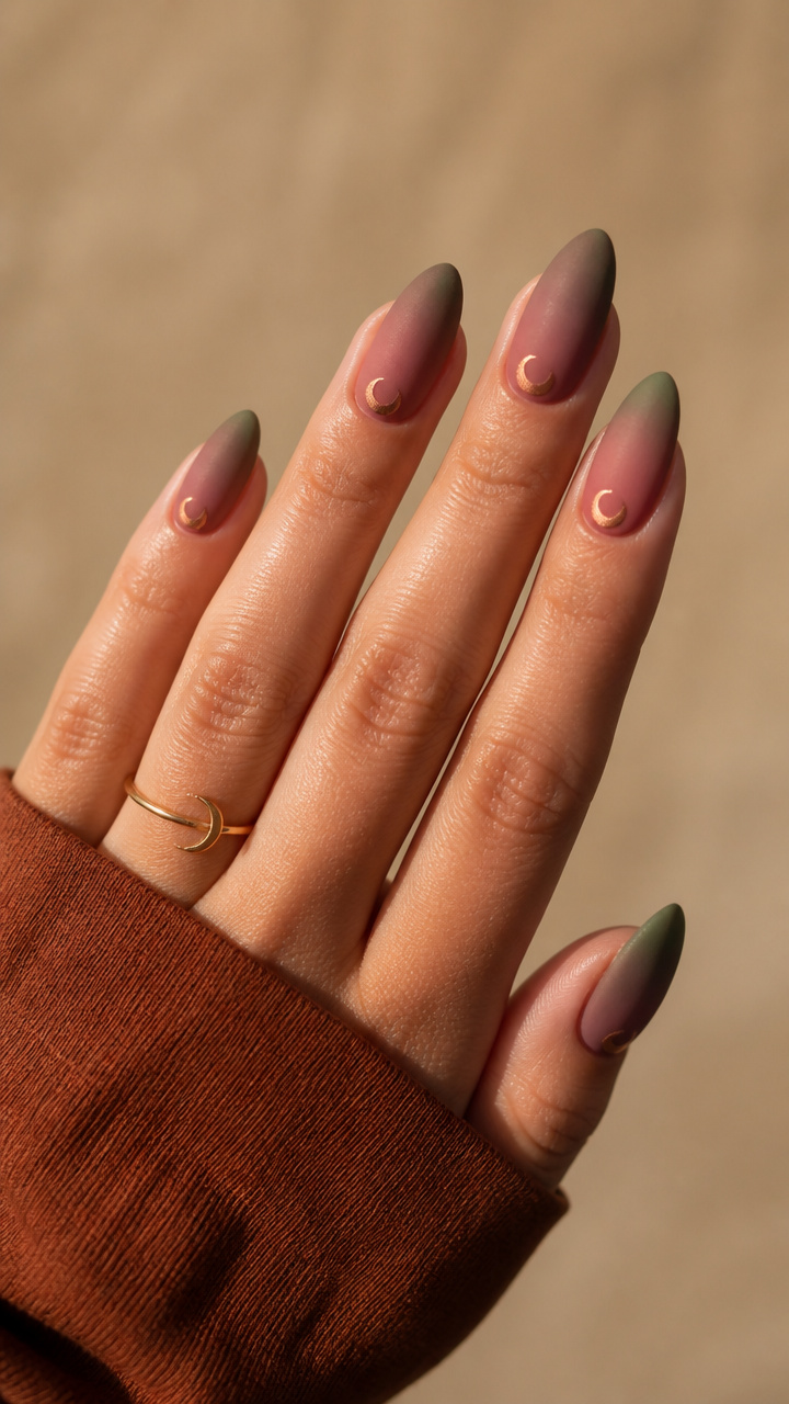 Earthy Ombré Moon Nails