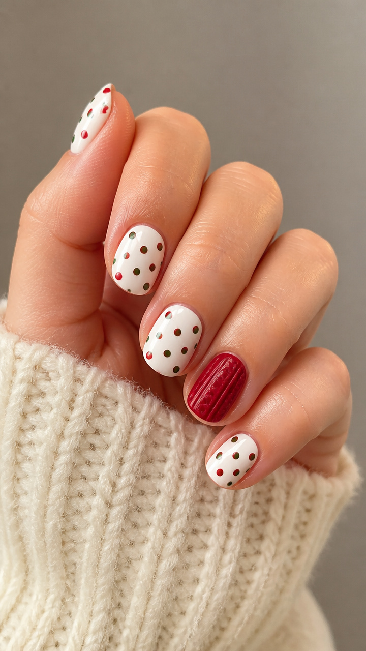 Festive Polka Dot Mitten Nails