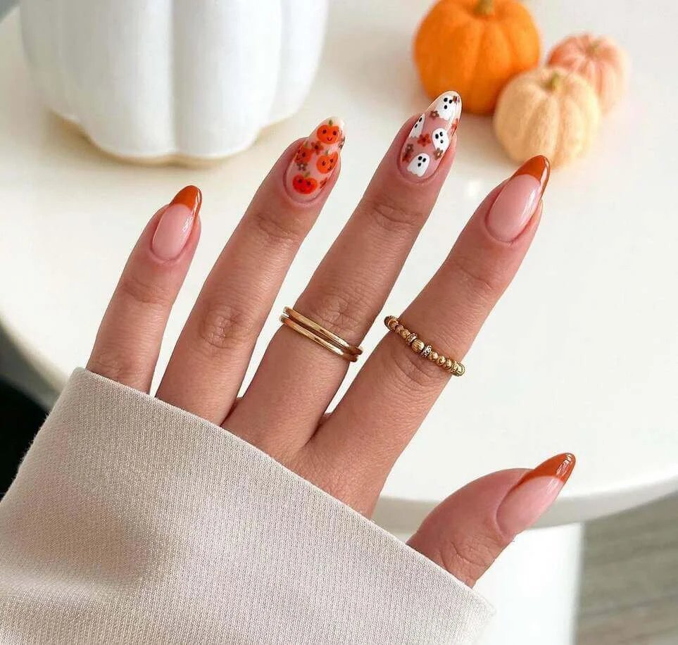 French tip Halloween nails