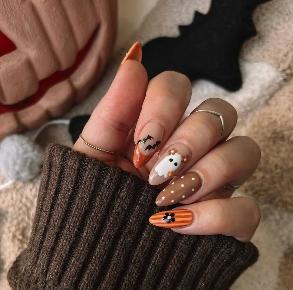 Ghost and bat nail art