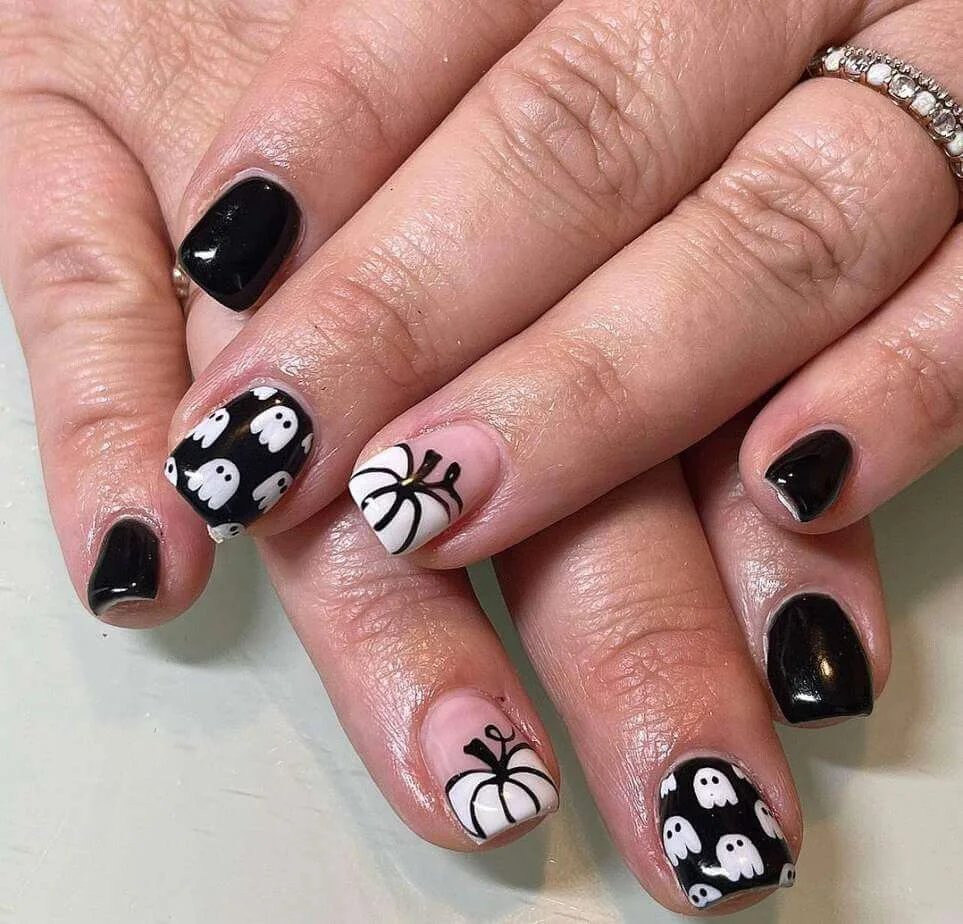 Ghost and Pumpkin Nails