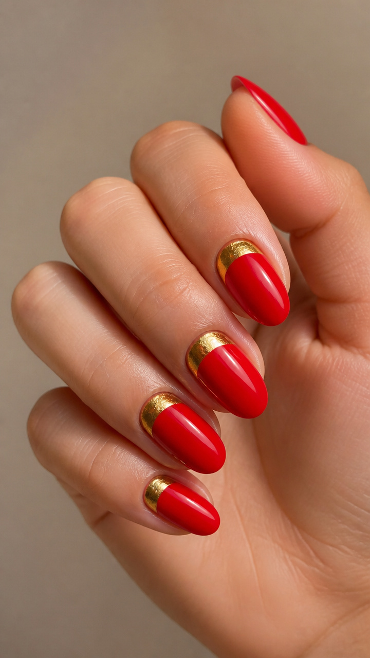 Gilded Red Half-Moon Mani