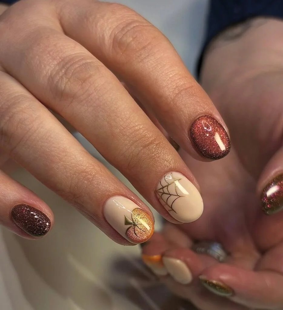 Glitter Pumpkin Nails
