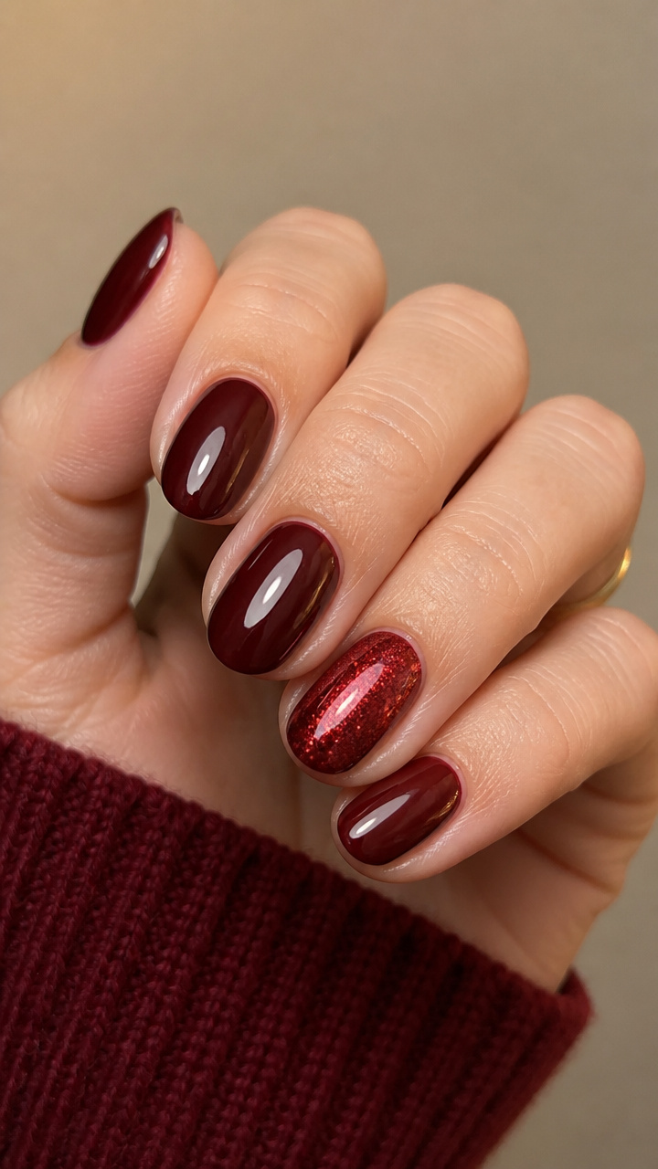 Glittering Ruby Accent Nail
