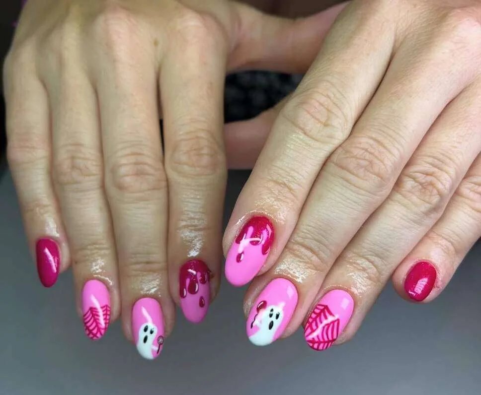 Glossy Pink Ghost Nails