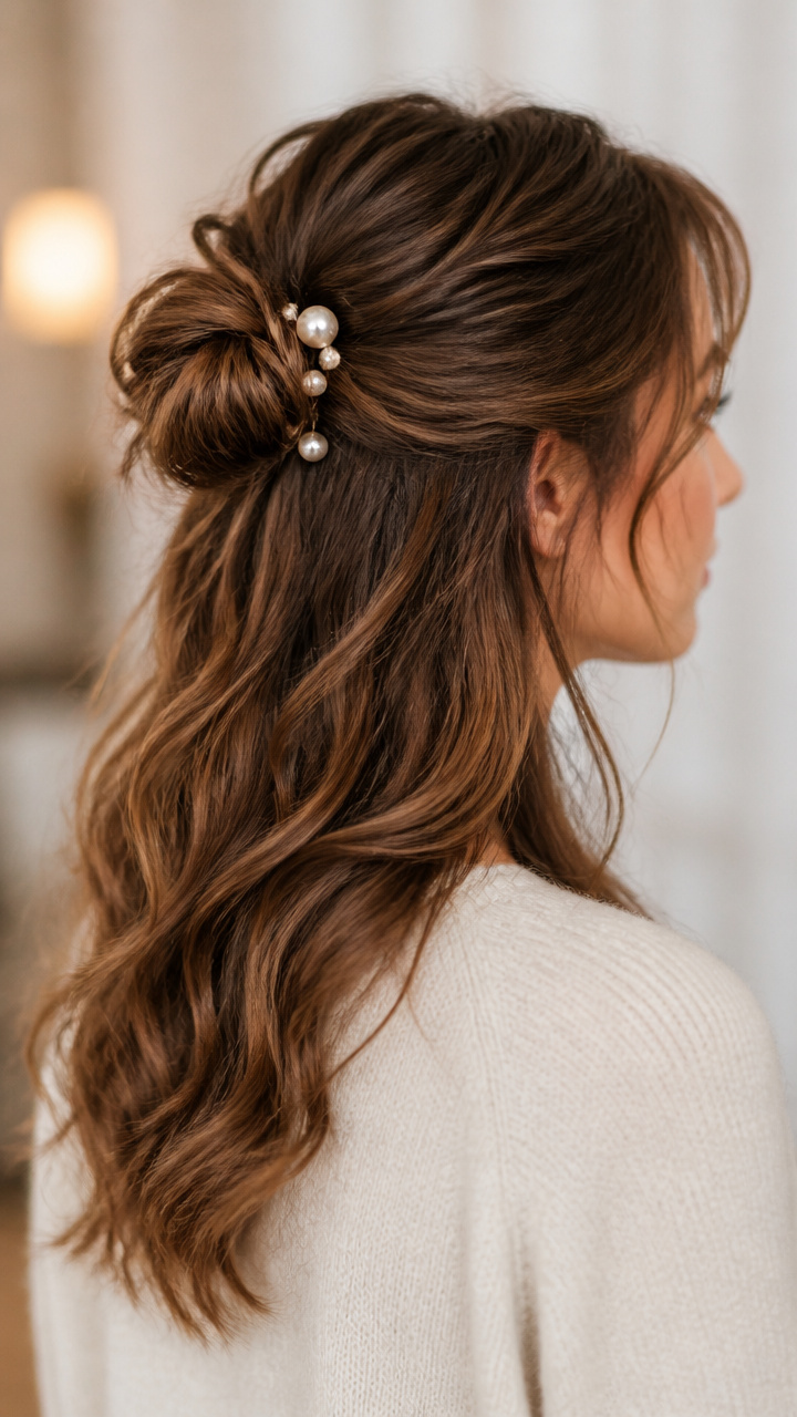 Half-Up Knot with Pearl Clips