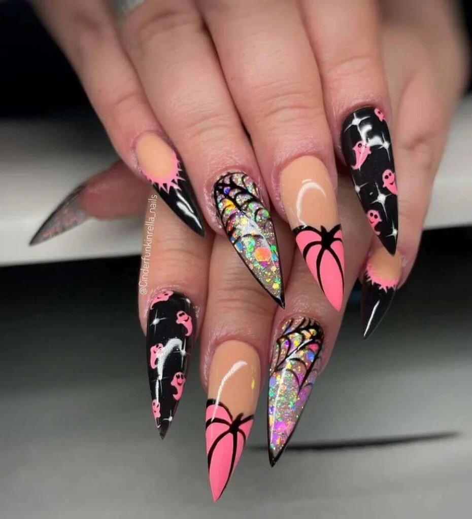 Holographic Pink Ghost Nails