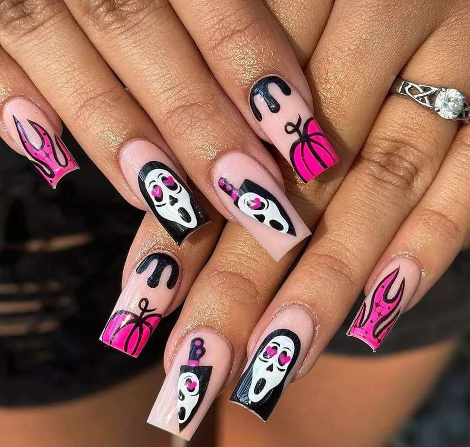 Hot Pink Glitter Nails