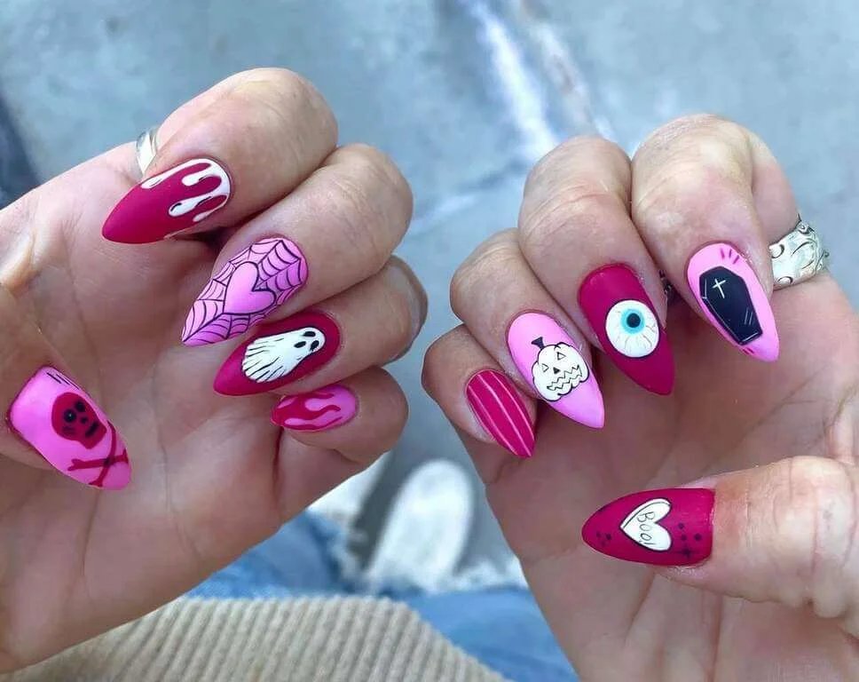 Hot Pink Halloween Nails