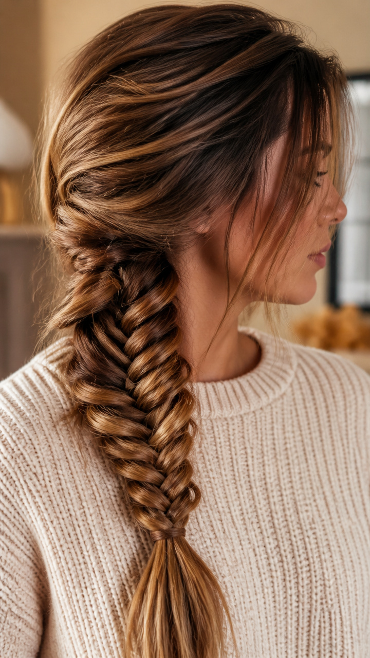 Loose Fishtail Braid Over One Shoulder