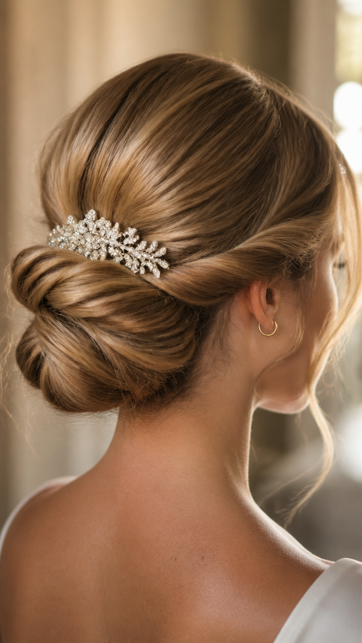 Low Chignon with Crystal Comb