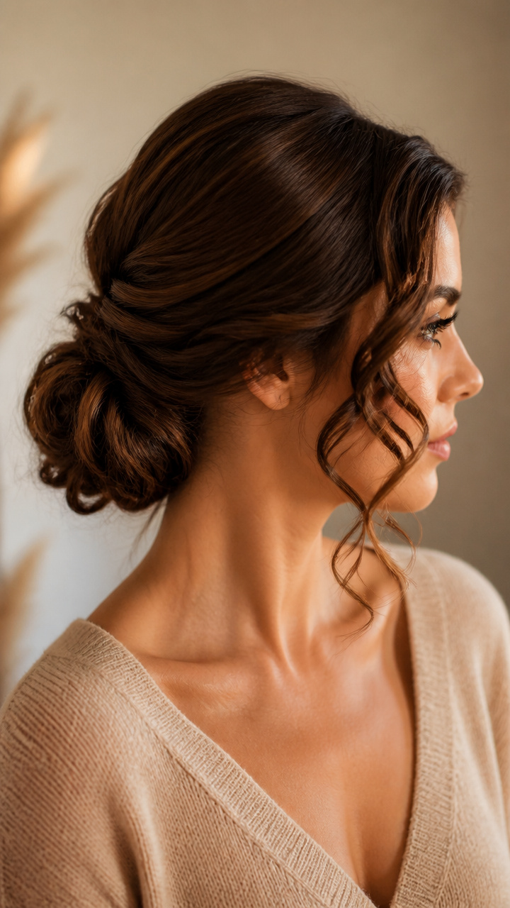 Low Chignon with Side-Swept Ringlets