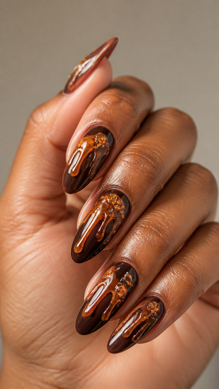 Maple Glaze Drip Nails
