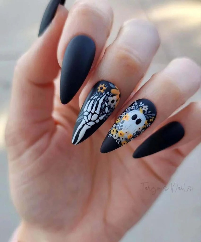 Matte Black Skeleton Nails