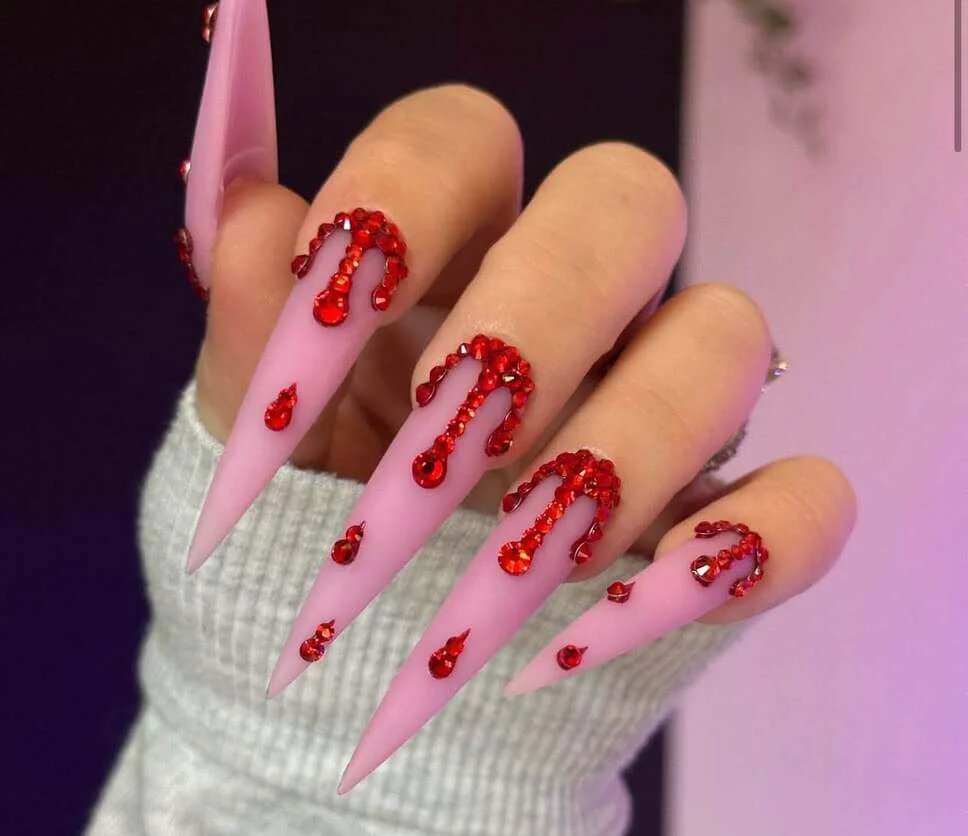 Matte Pink with Red Rhinestones