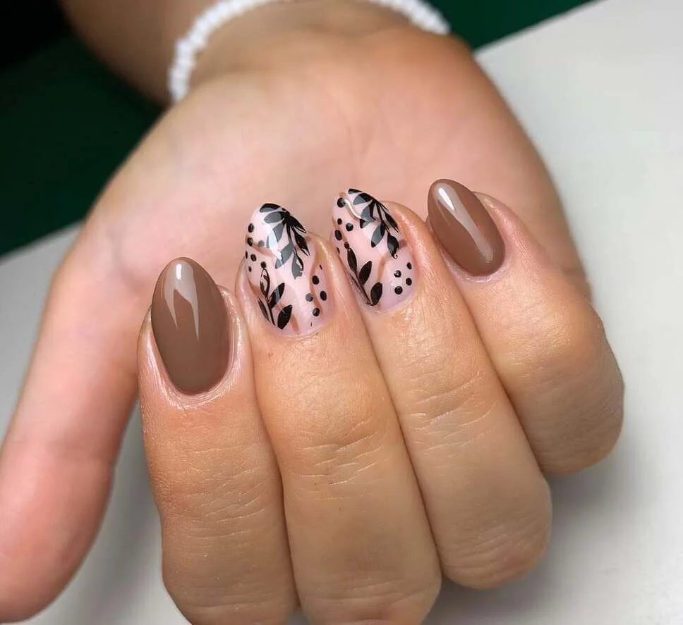 Mocha brown with leaf accents