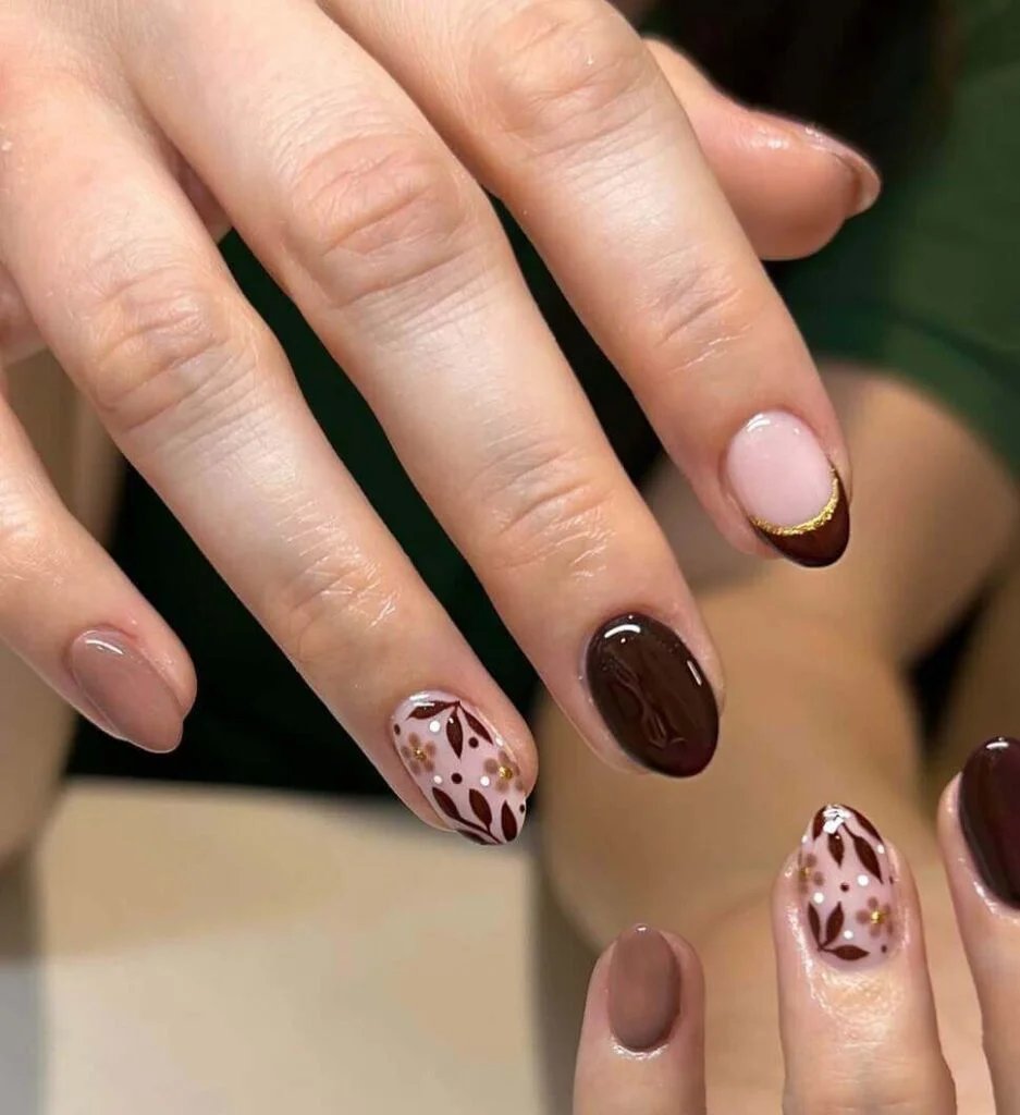 Mocha floral with gold accents