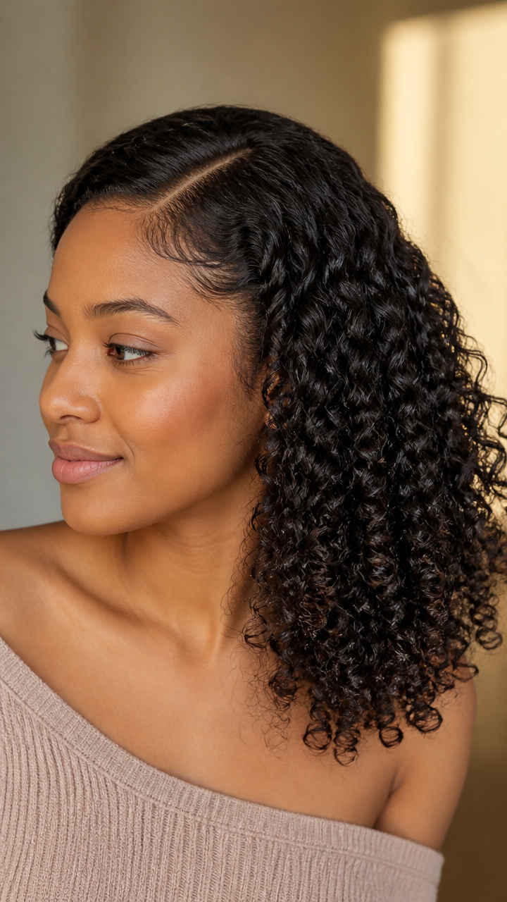 Natural Curls with Polished Side Part