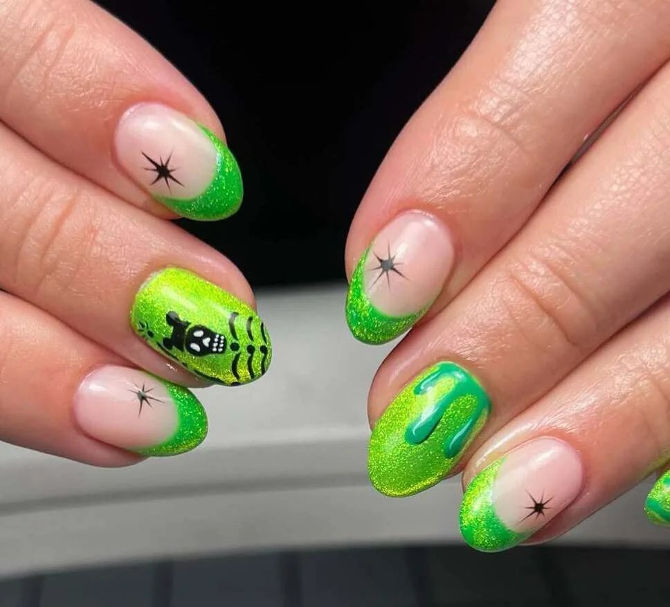 Neon Green Glitter Nails