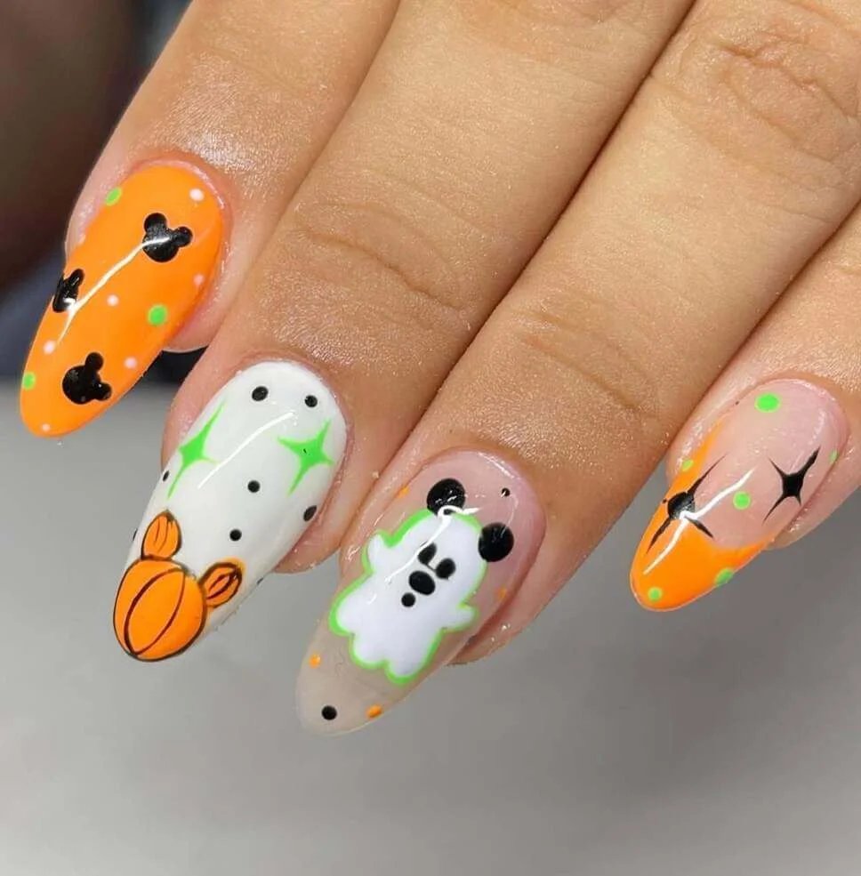 Neon Mickey Ghost Nails