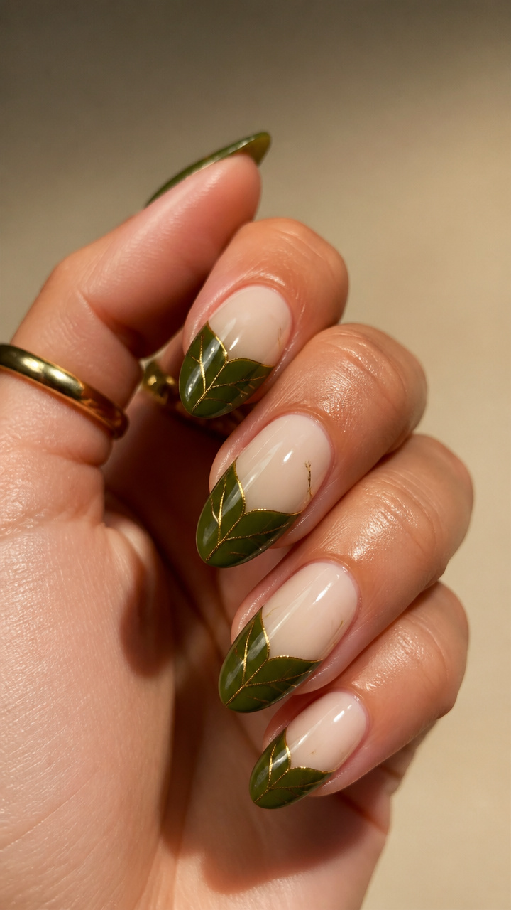 Olive Velvet with Leaf Veining