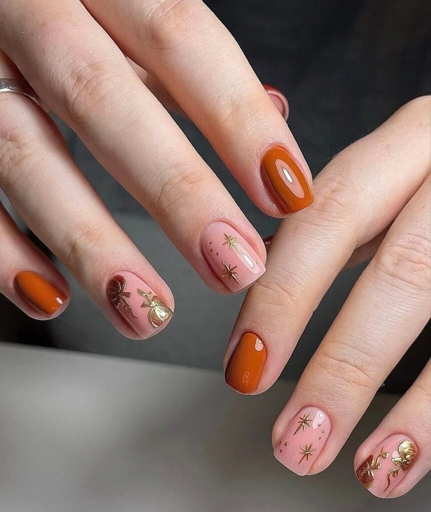 Orange gold fall nails