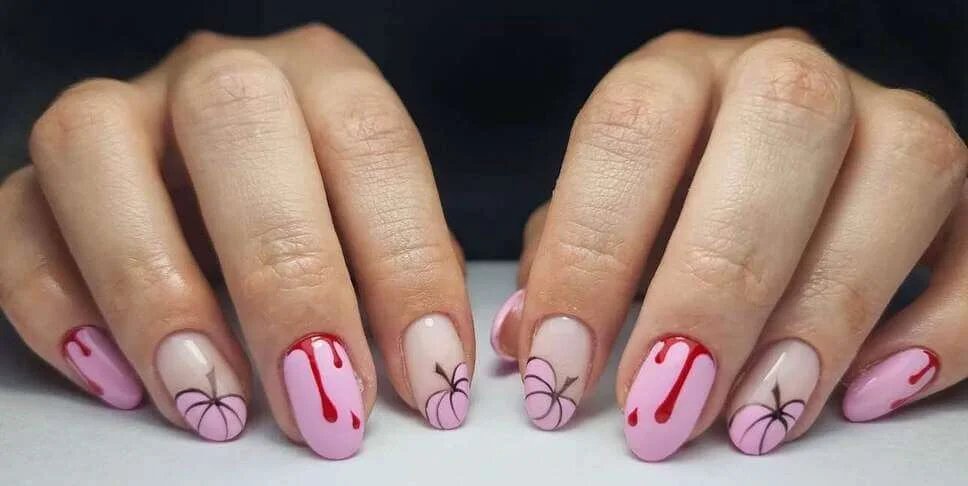 Pink and Red Drip Nails