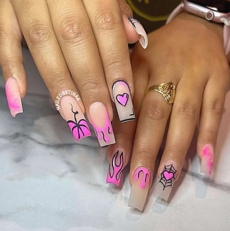 Pink flames with heart detail