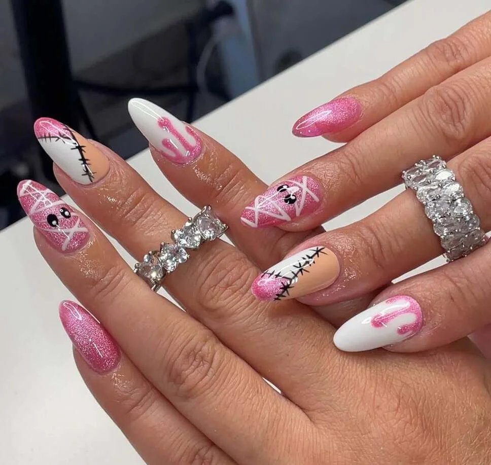 Pink Glitter Mummy Nails